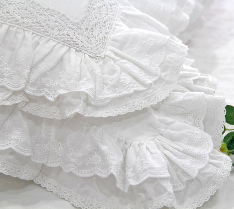 QSH Queen's House Luxury Lace White Euro Shams Pillow Covers 26x26 Set of 2-M - Image 4